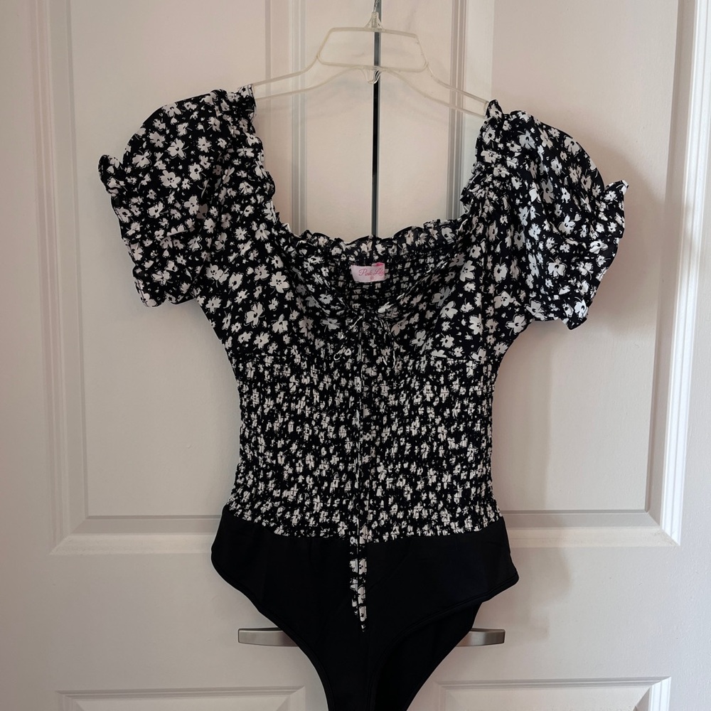 Black and White Floral Bodysuit